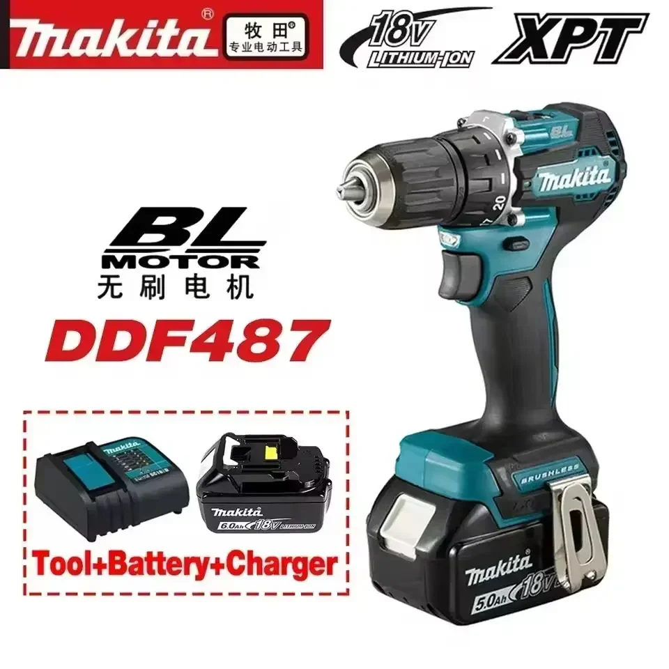 100% Makita DDF487 18V Screwdriver Brushless Electric Drill Impact Drill of Decoration Team Power Tools Makita 18V Battery