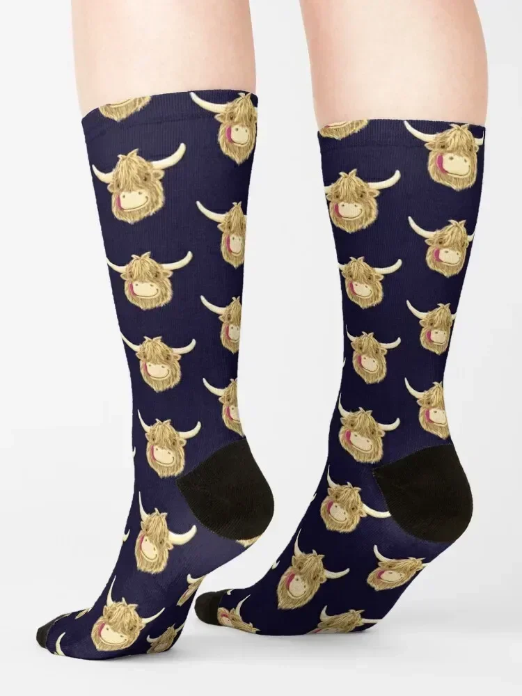 Happy Kids Scottish Highland Cow Socks Rugby cool japanese fashion Run Socks For Men Women's