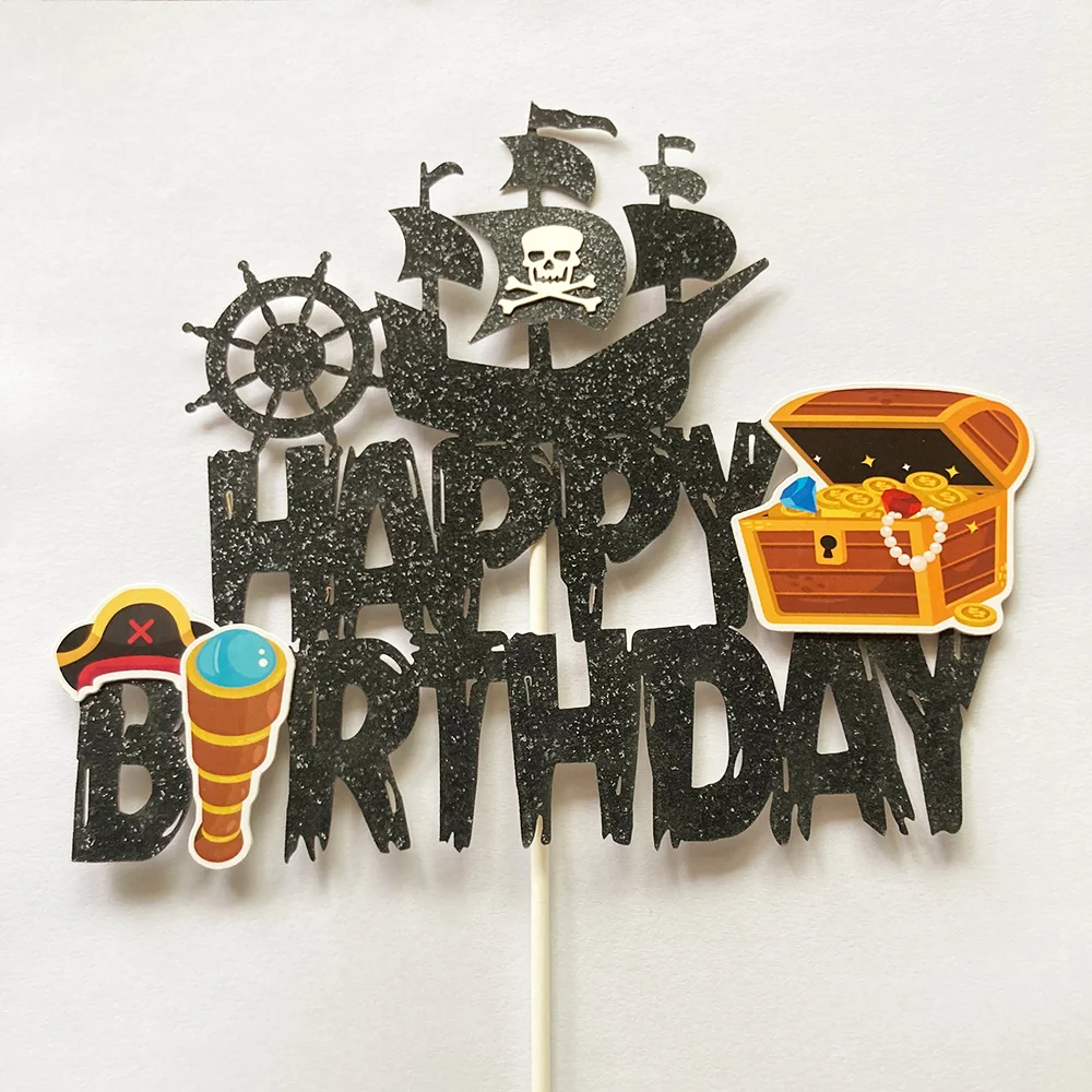 Pirate Themed Happy Birthday Cake Topper Nautical Sail Ship Birthday Cake Topper Decorations Pirate Ship Birthday Party Supplies