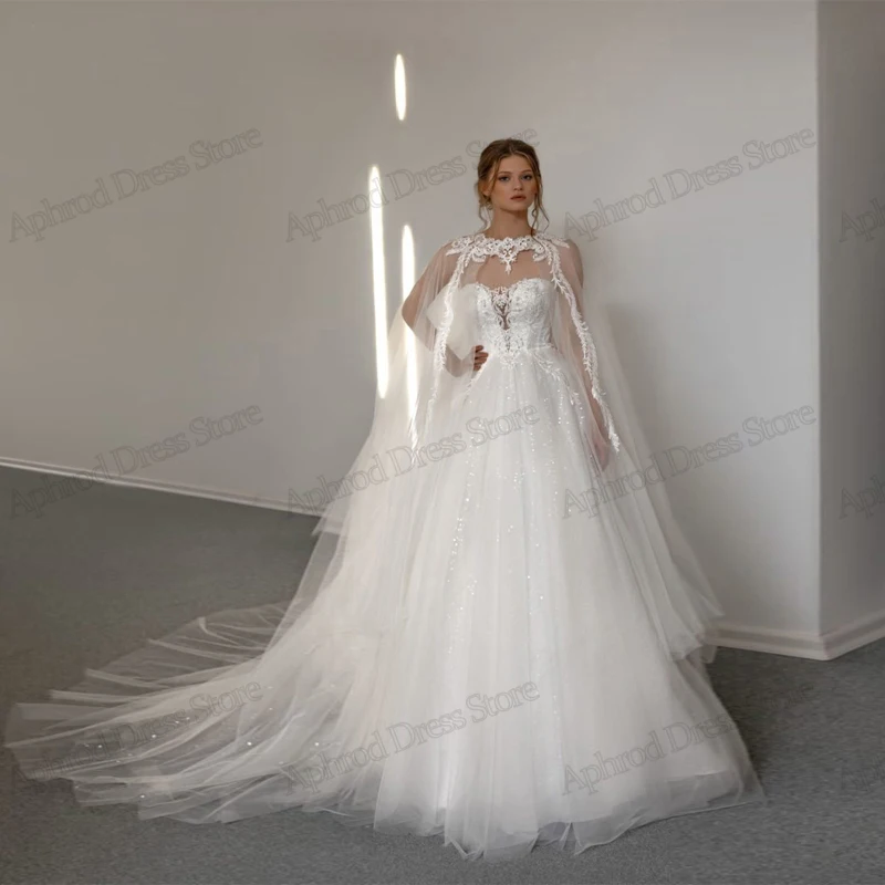 Vestidos De Novia De ilusión sin capa, línea A, tul, escalonado, Apliques De encaje, elegantes, Sexy, 2024