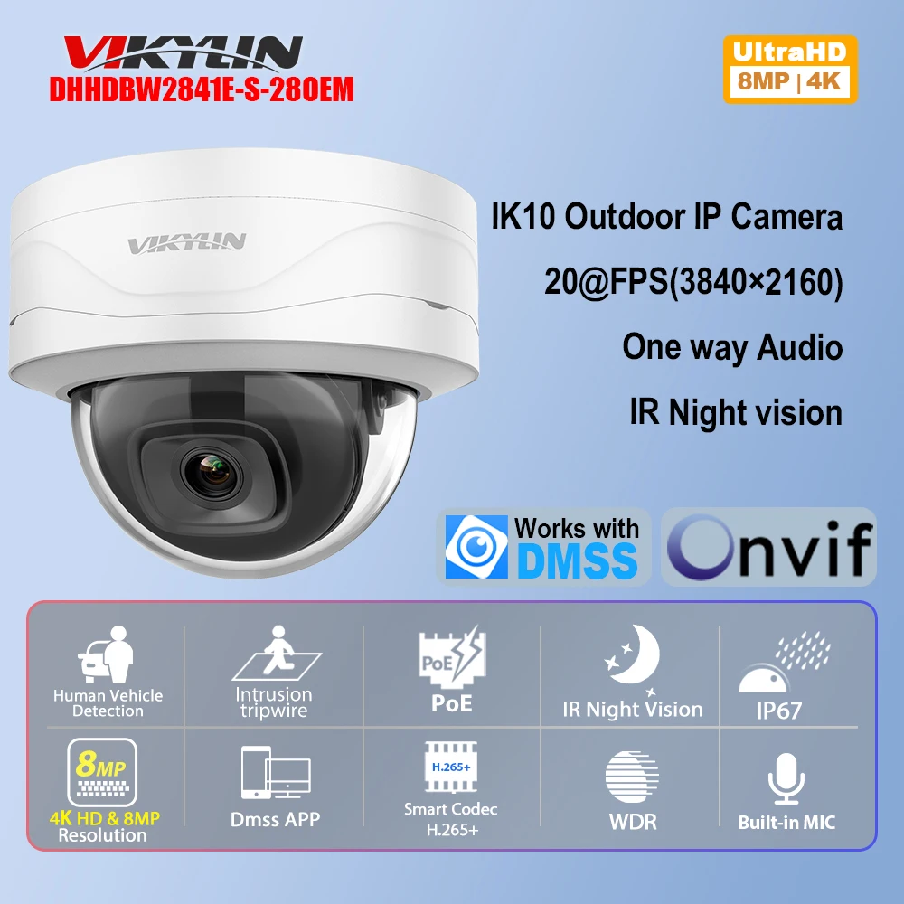 

Vikylin 4K 8mp IP Camera IR Night Vision For Dahua IPC-HDBW2841EP-S SMD Plus with MIC POE Outdoor Surveillance Security Camera