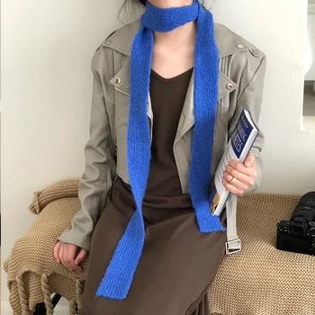 한국어 캐주얼 니트 패치 편지 여성 오목 디자인 장식과 얇은 스카프 좁은 스카프 Y2k 매운 소녀 작은 스카프