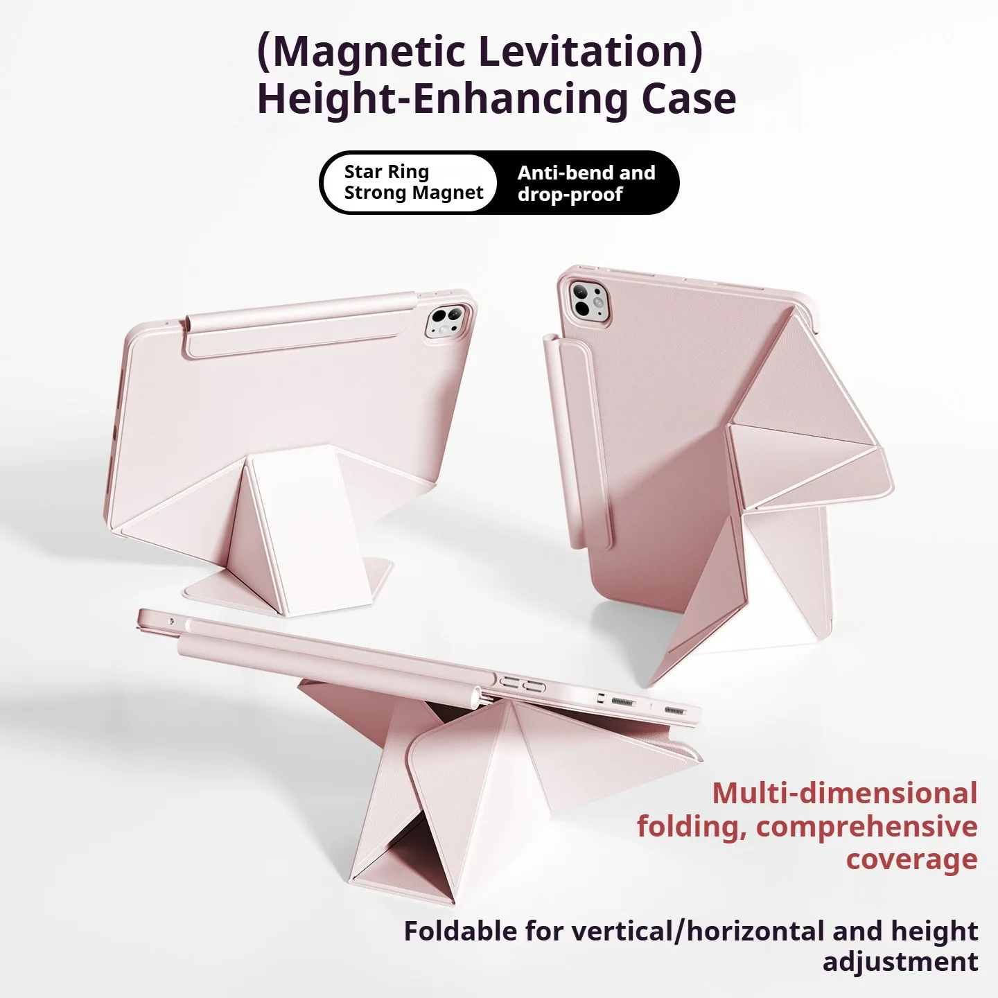 RBP for iPad Air 11 Pro 11 12.9 13 Mini 6/7 10/11th Gen Magnetic Increase Height Bracket Case, for Transparent Removable Cover