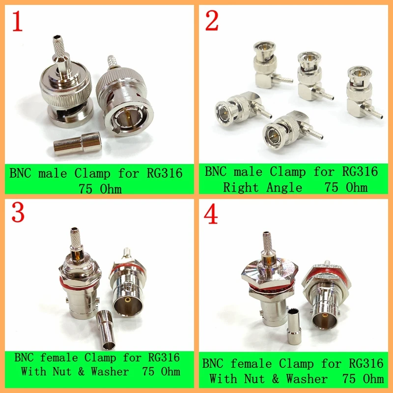 5 قطعة/الوحدة Q9 BNC 75ohm المكونات الذكور والإناث جاك مع الجوز و O-حلقة غسالة شفة المياه برهان المشبك ل RG316 RG174 RG179 كابل