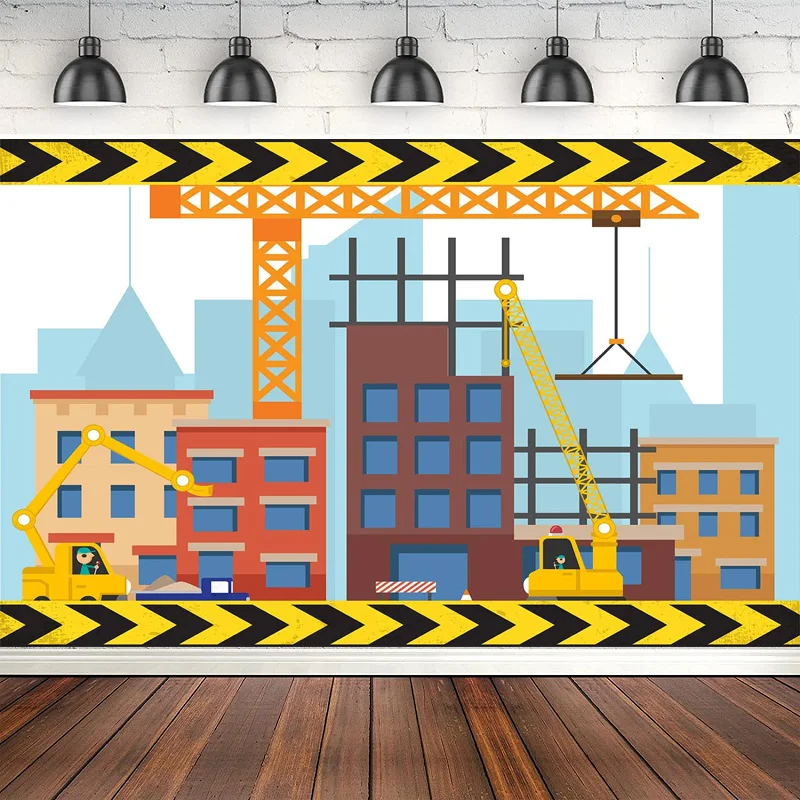 Construction Photography Backdrop Boy's Birthday Party Background Dump Truck Photo Props Cake Table Decor Banner Poster