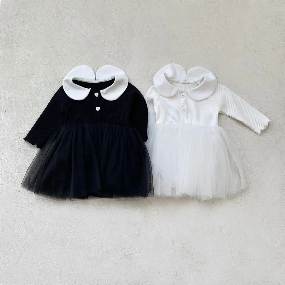 2026 Spring New Baby Girl Long Sleeve Bodysuit Infant Toddler Mesh Princess Dress Newborn Lapel Jumpsuit Sweet Girls Dance Dress