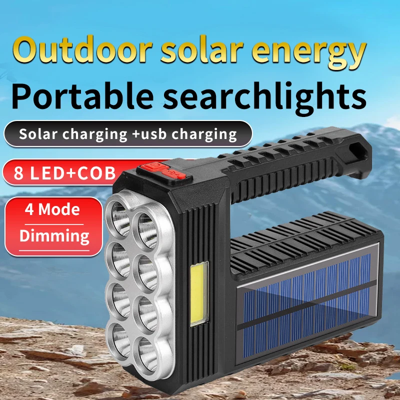 

Outdoor emergency super bright multi-functional solar charging handheld LED searchlight