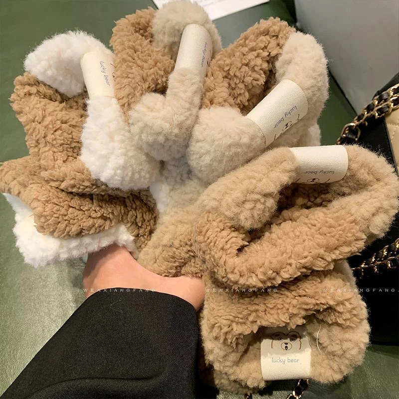 Cute Winter Women Bear Claw Gloves Plush Warm Soft Anime Cosplay Fingerless Mittens for Girls Outdoor Thicken Hand Guards Warmer