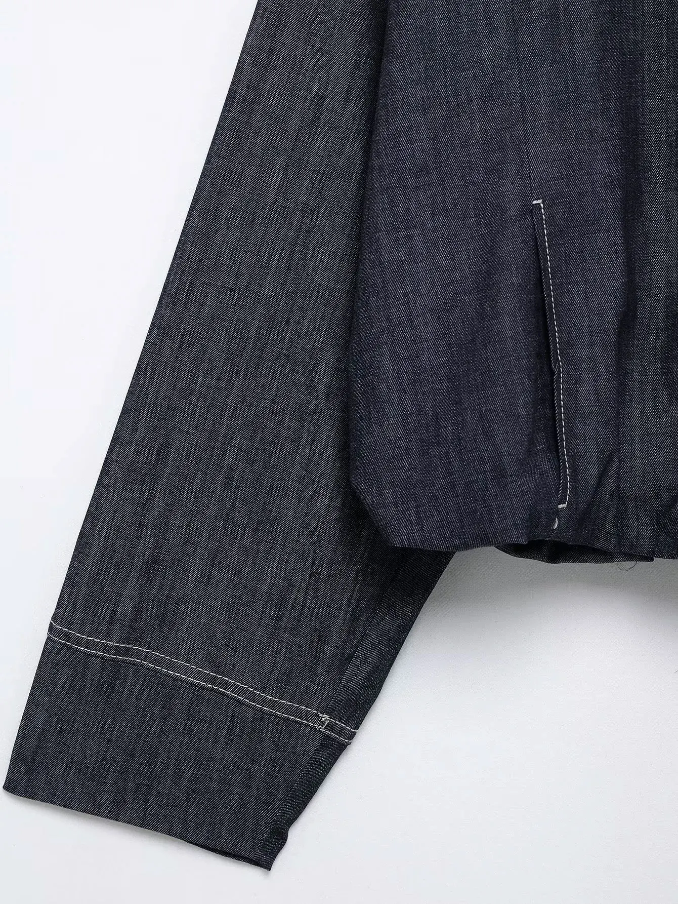 HH Neue Street Fashion Denim Bomber Jacke Für Frauen Einfarbig Stehkragen Zipper Mit Tasche Ballon Stil Kausalen Mäntel – Detail 8
