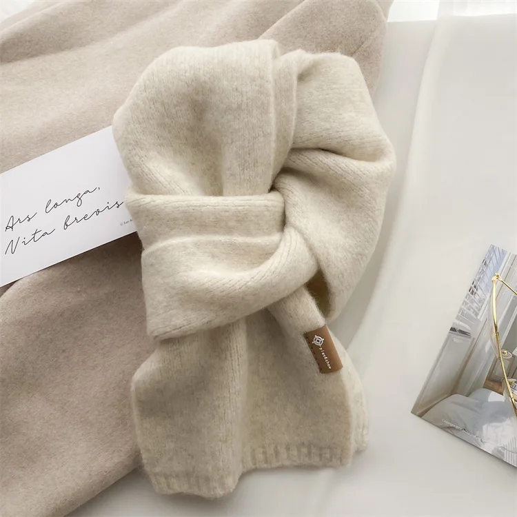 

wool knitted solid color scarf women's winter thickened warm versatile high-end beige scarf