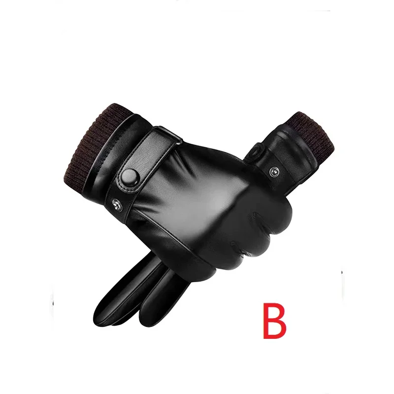 Winter Fashion Black PU Leather Gloves Male Thin Style Driving Leather Men Gloves Non-Slip Full Fingers Palm Touchscreen