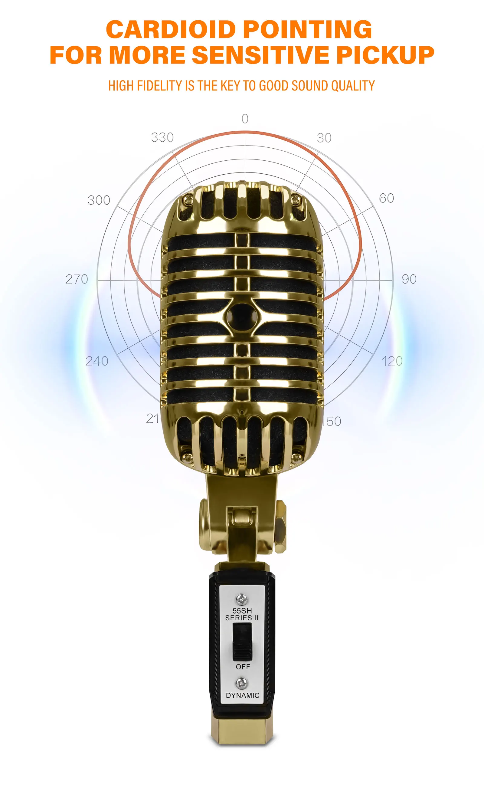 Retro-Mikrofon aus vergoldetem Metallmaterial, Vintage-Stil, professionelles dynamisches Kondensatormikrofon mit Nierencharakteristik für Karaoke, Bühne, Heimgebrauch – Detail 5