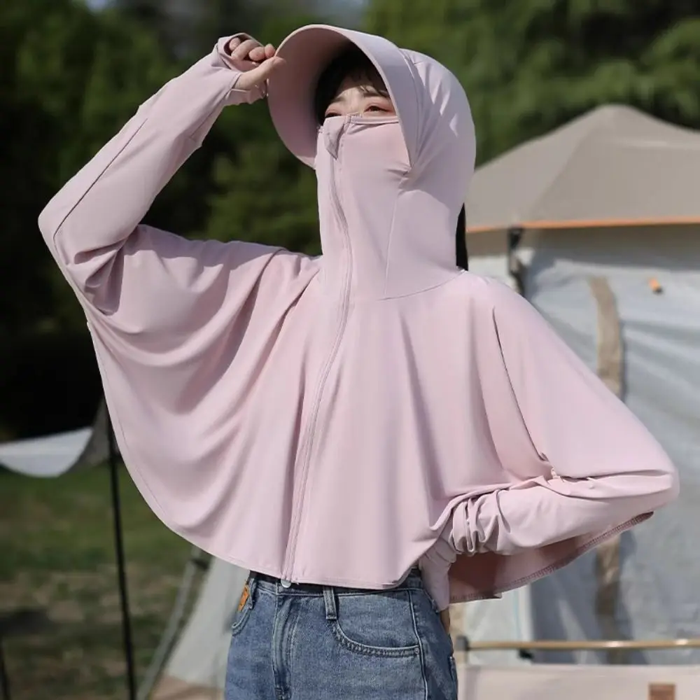 

Solid Color Sunscreen Hoodie Long Sleeve Large Brim Hat Summer Sunscreen Shawl Scarf Arm Sleeves Sun Protection Clothing Running