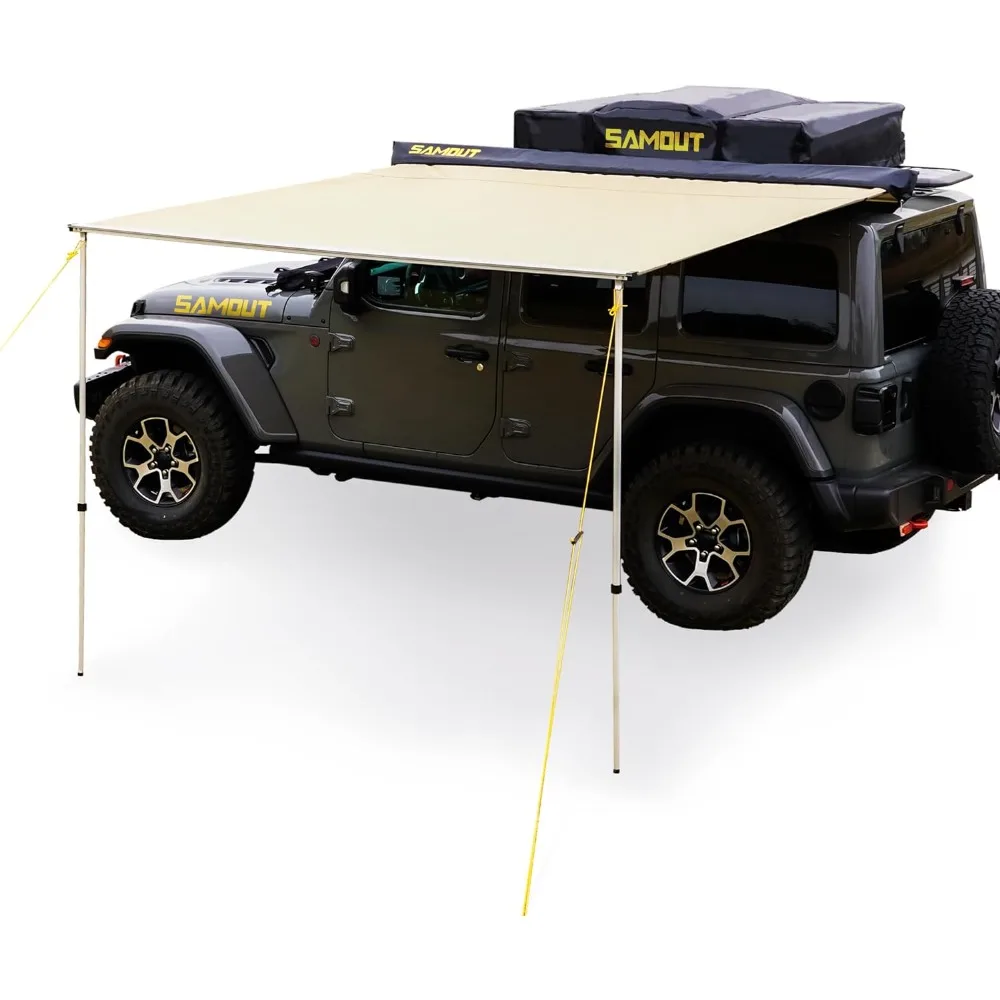 6.6ft x 8.2ft, Rooftop Pullout Ripstop UPF50+ Side Awning, Reinforced Hinges & Poles for Jeep/SUV/Truck/Van