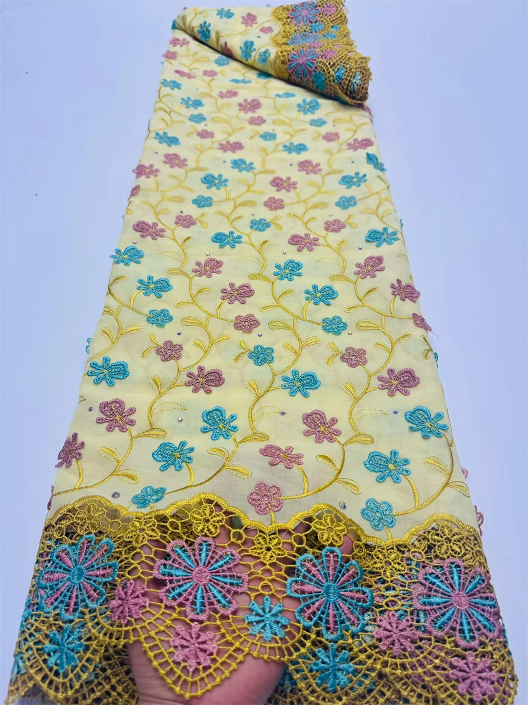 

Swiss Voile Lace Fabric 3D Flower Applique with Stone For African Wedding Dress Sewing Luxury Cotton Material Super