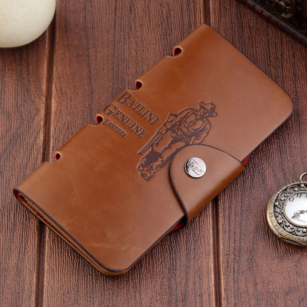 Men\'s Wallet Businessmen College Students Multi Functional USD Clip PU Leather Long Shape Vintage Suit Bag Card Purse Travel