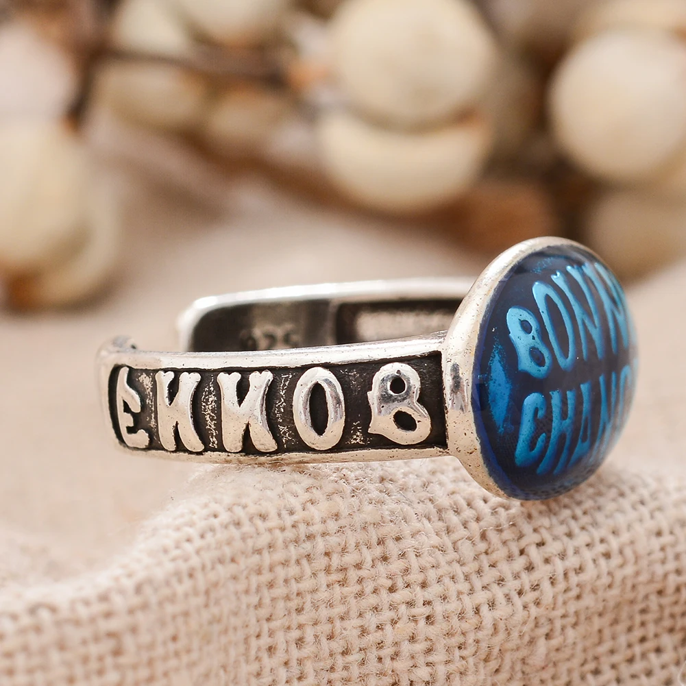 Hot Sell Elegant Colored Drop Glaze Bonne Chance Letter Thai Silver Female Party Ring Jewelry For Women New Year Gifts