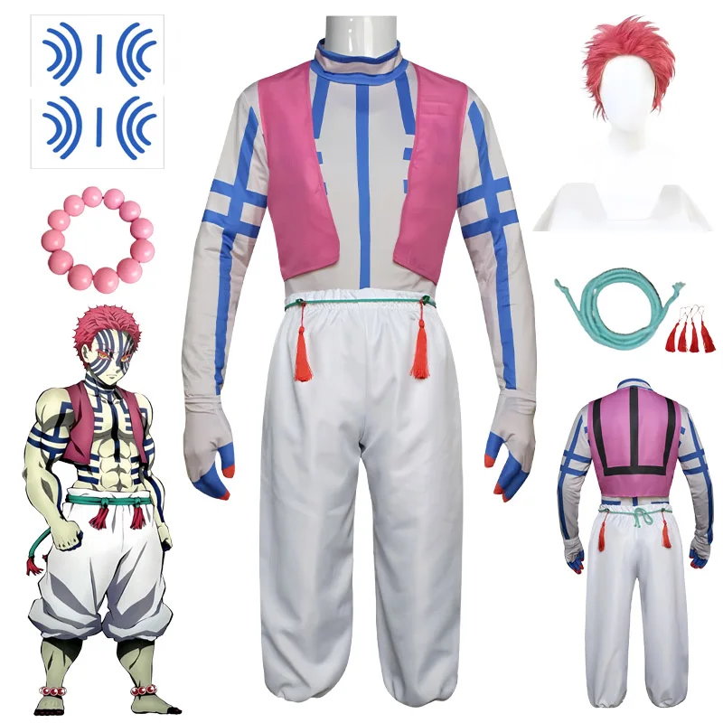 Akaza Cosplay Costume Akaza Uniform Wig Upper Moon Three Fighting Demon Full Set Anime Outfit for Men Women Halloween Party