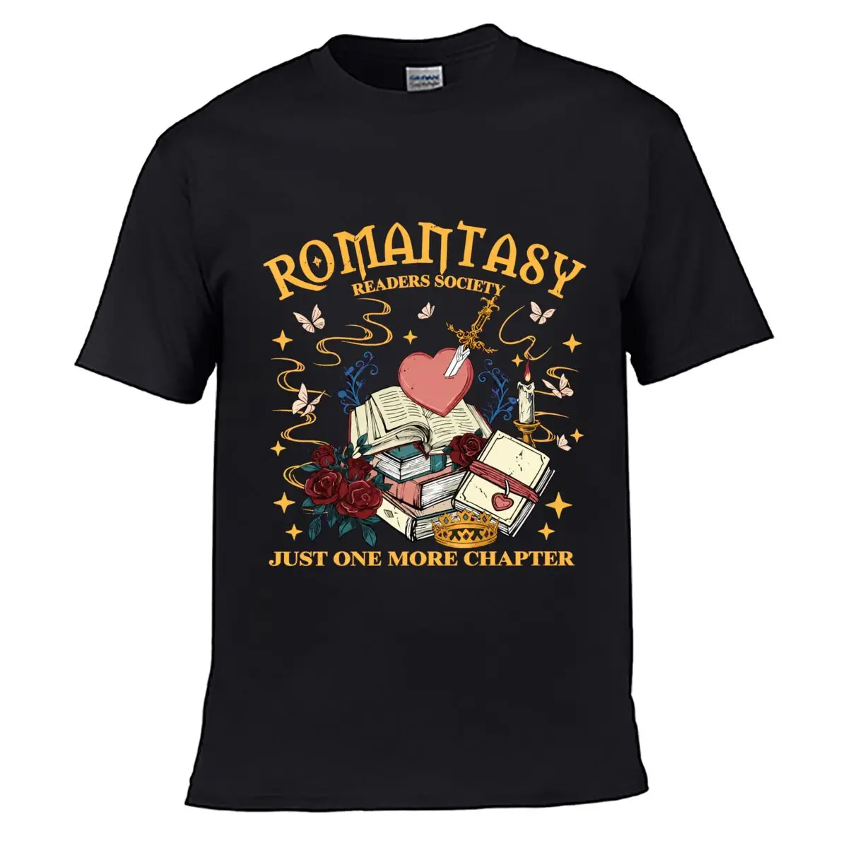 Romantasy Readers Society Just One More Chapter Books Heart Crown Roses Street Loose Simple Tee