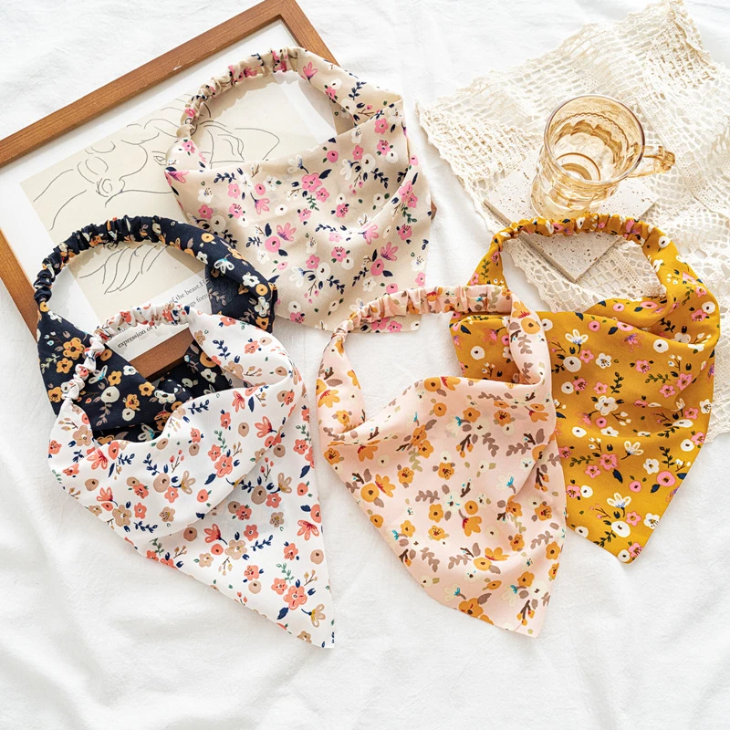 

Floral Triangle Hair Scarf Elastic Headband Retro Chiffon Bandana Turban Versatile Head Wrap for Women Hair Accessories