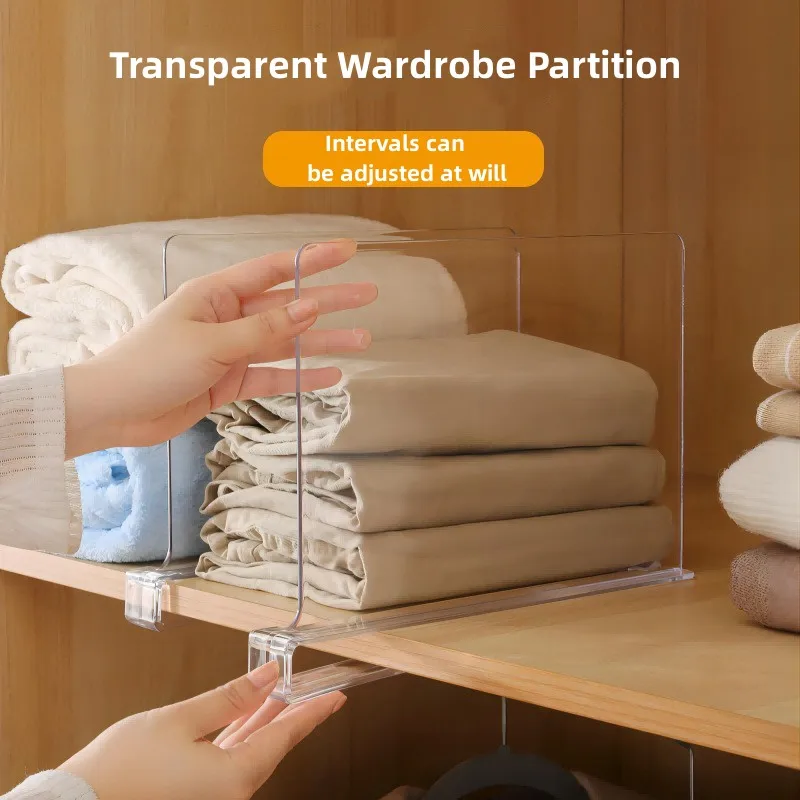 2pcs Transparent Closet Shelf Dividers Adjustable Shelves For Wardrobe Organizer Cloth Divider Cupboard Bookcase Divider Baffle