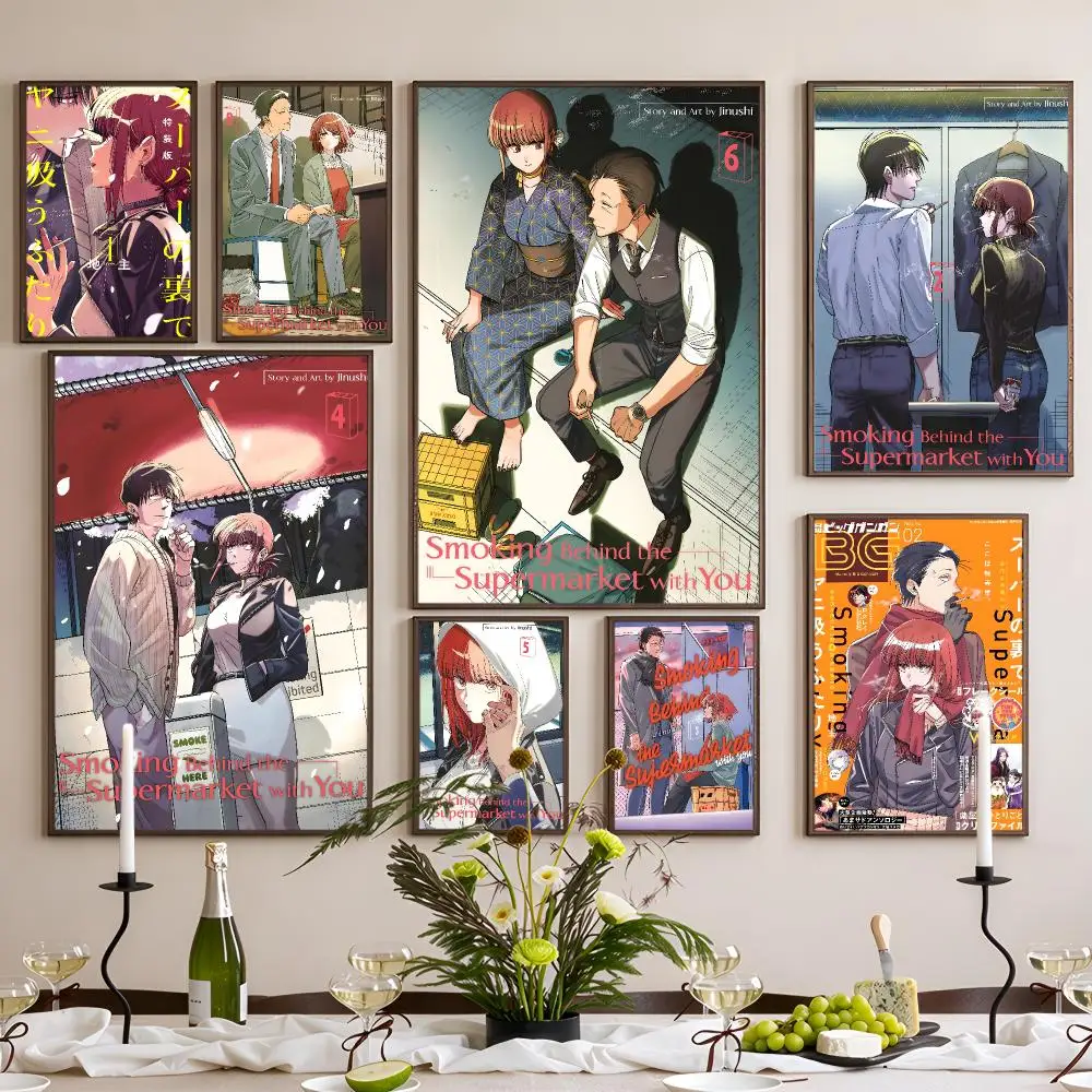 Manga Smoking Behind Supermarket Poster Waterproof Self-Adhesive Wall Art Poster for Bedroom, Dorm, Cafe Decor and Gifts