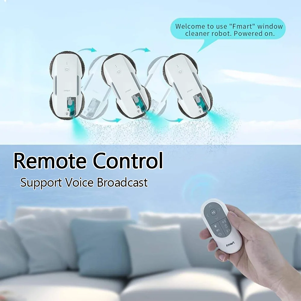 Intelligent Window Cleaning Robot Ultrasonic Atomized Water Spray Portable Window Cleaner Robot With Remote Control