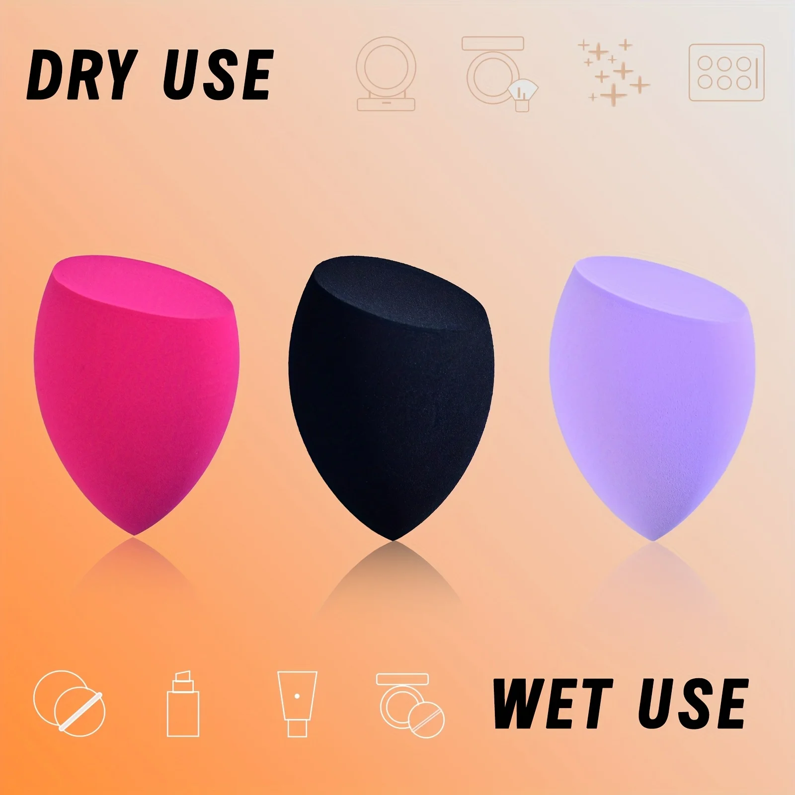 3Pack Angled Makeup Sponges, ultra-soft sponge, suitable for both dry and wet use, ideal for powder or liquid foundation
