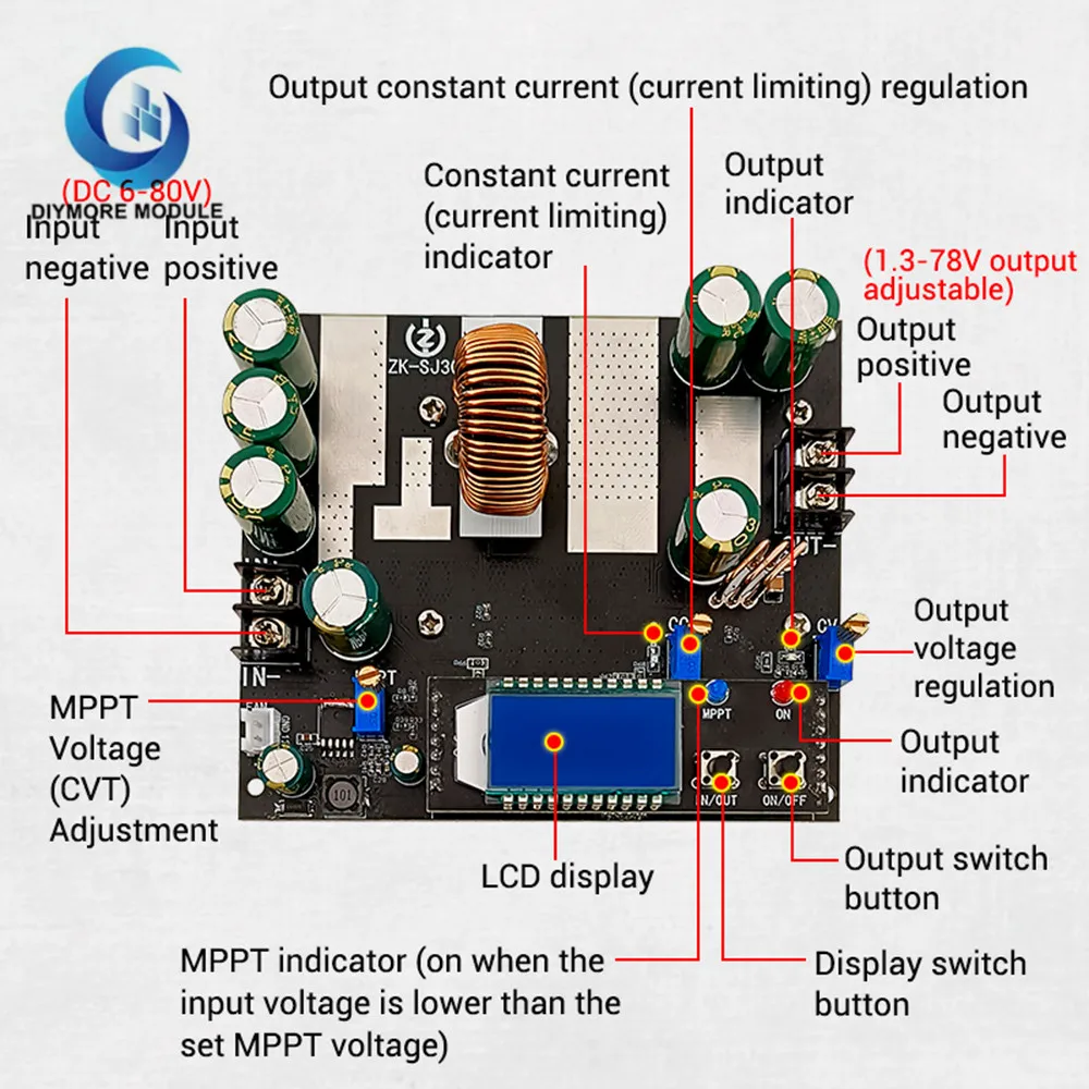 ZK-SJ30 700W High Power Auto Boost Power Module Synchronous Rectifier 30A Solar Charging MPPT