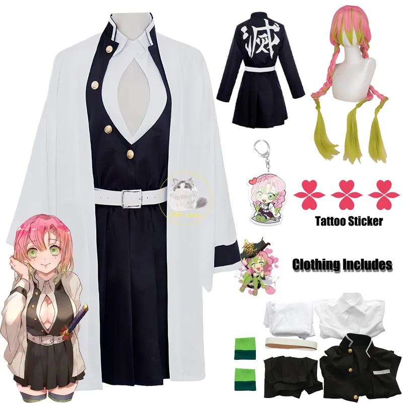 Bilibili Kanroji Mitsuri Cosplay Kostüm Kimetsu No Yaib Cosplay Kimono Haori Kleid Perücke Tattoo Aufkleber Kleidung Halloween Kostüm