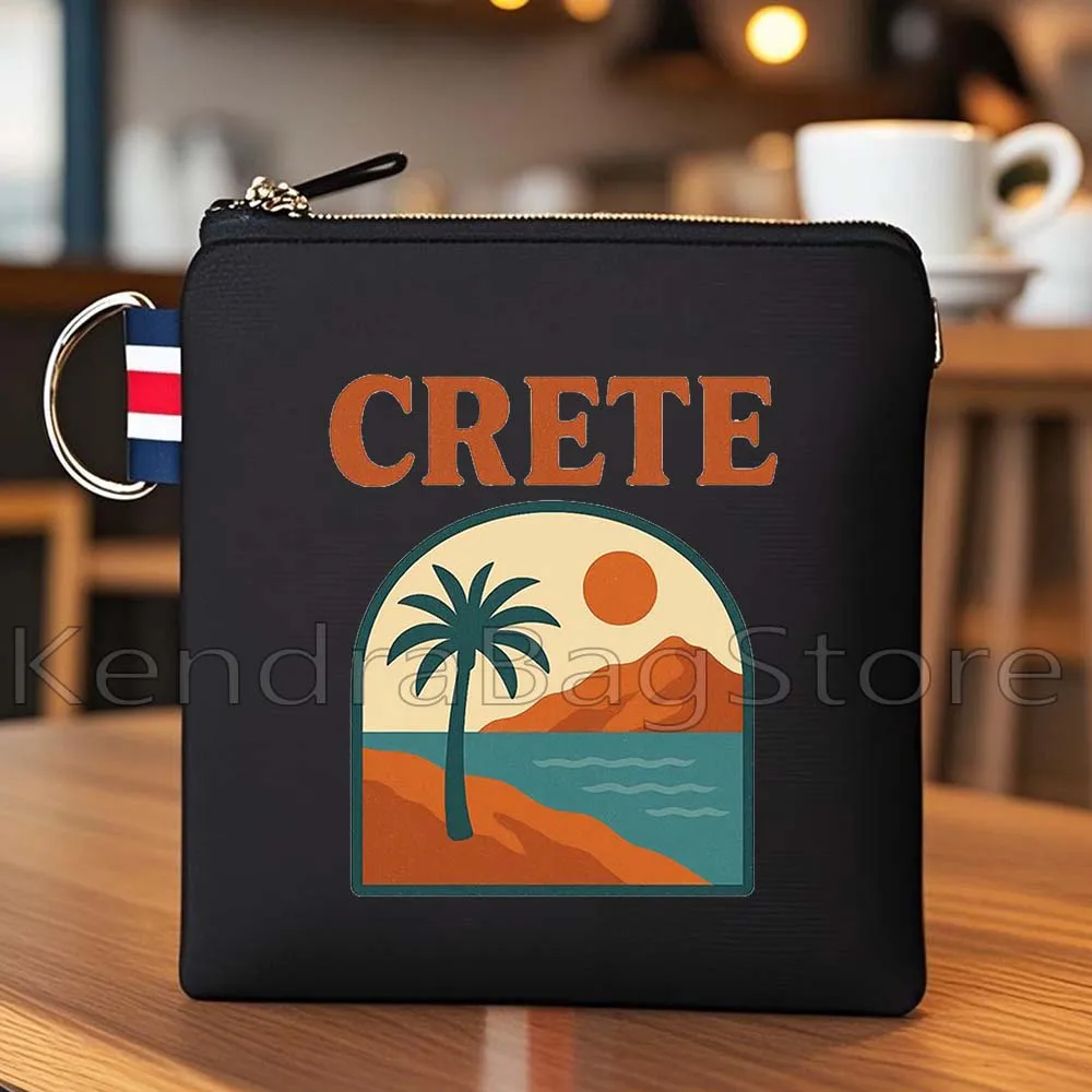 Aesthetic Naxos Crete Greece Santorini Beach Sunset Gifts Black Coin Purse Bag Small Square Key Storage Card Bag Wallet Pouch