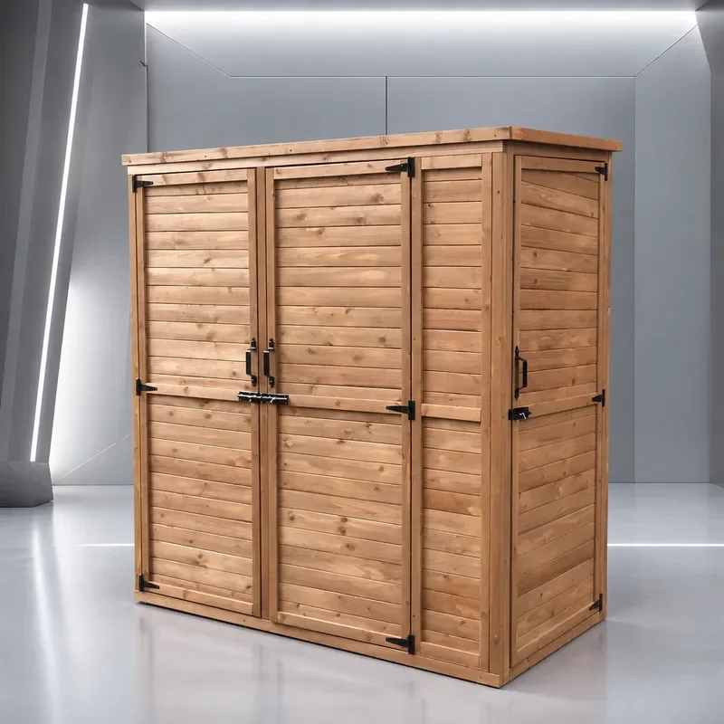 Outdoor Solid Wood Tool Cabinet Garden Tool Locker Balcony Three Door Storage Cabinet