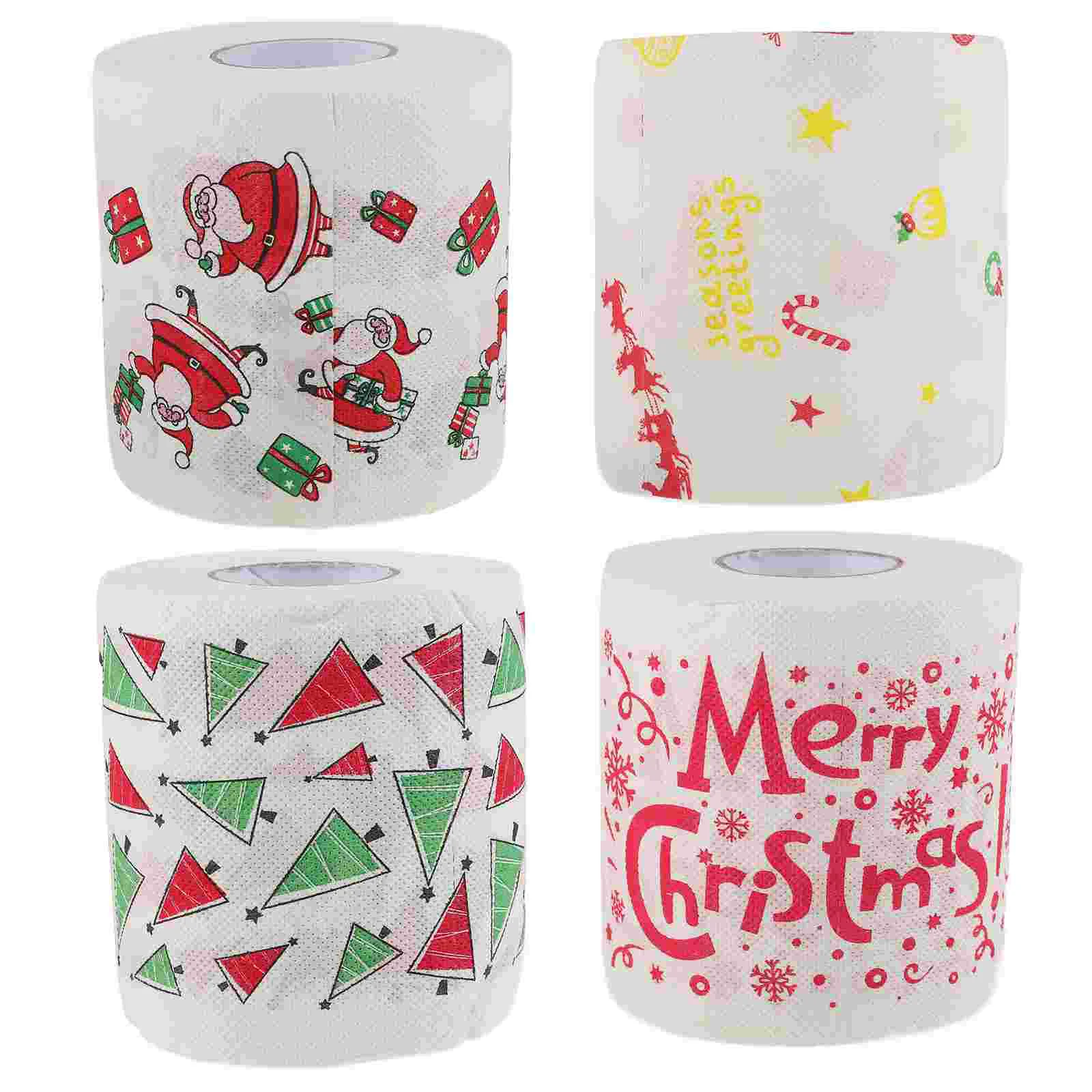 4 Rolls Santa Claus Toilet Paper Christmas Novelty Napkin Guest Snowflake Bathroom Tissue