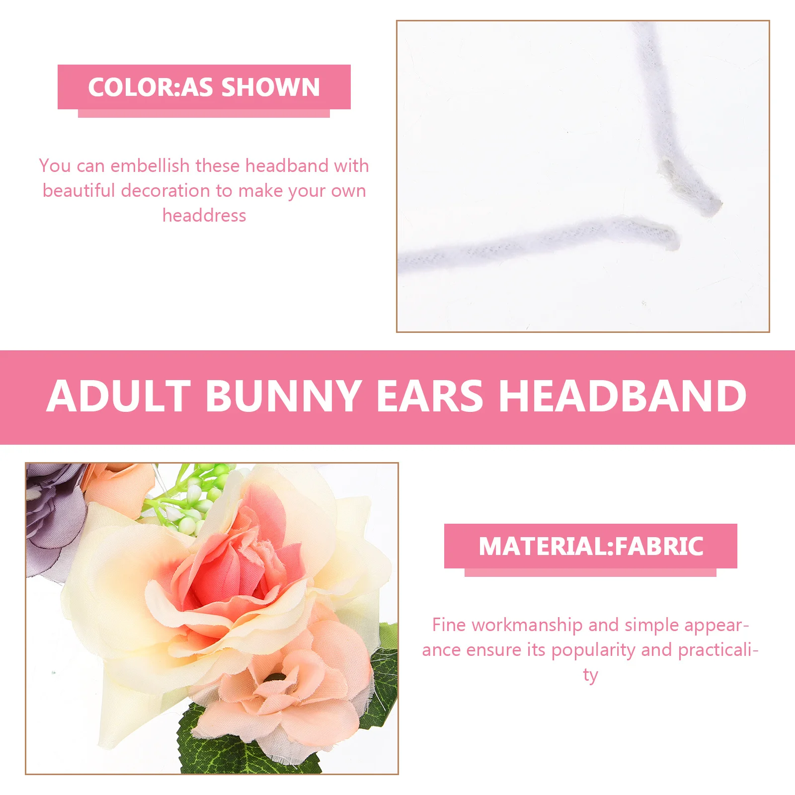 

Easter Headband Rabbit Ears Adult Bunny Floral Hair Accessories Celebrating Parties Xmas New Year Birthday Premium Fabric