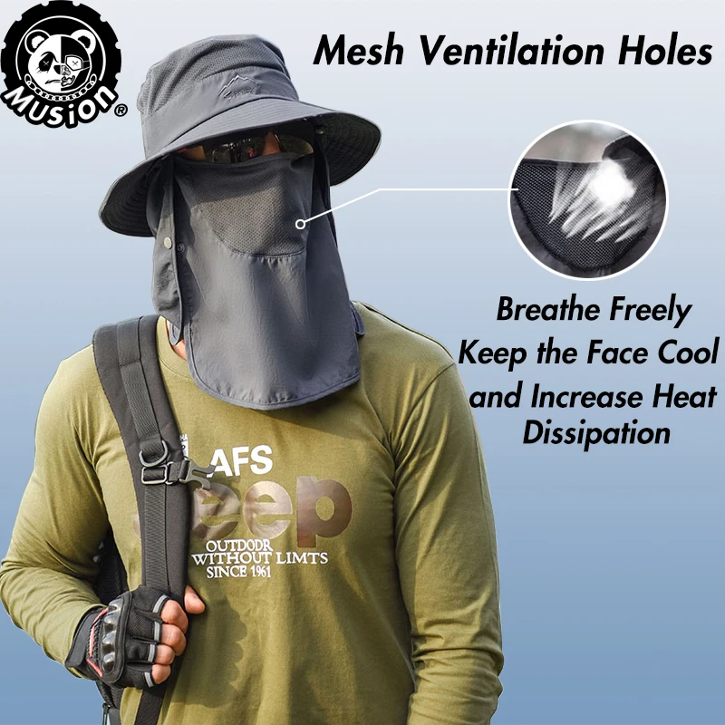 Musion Anti UV Bucket Hat Man Sun Protection Fishing Cap Fisherman Hat Detachable Breathable Face Mask Outdoor Hiking Cap view 3