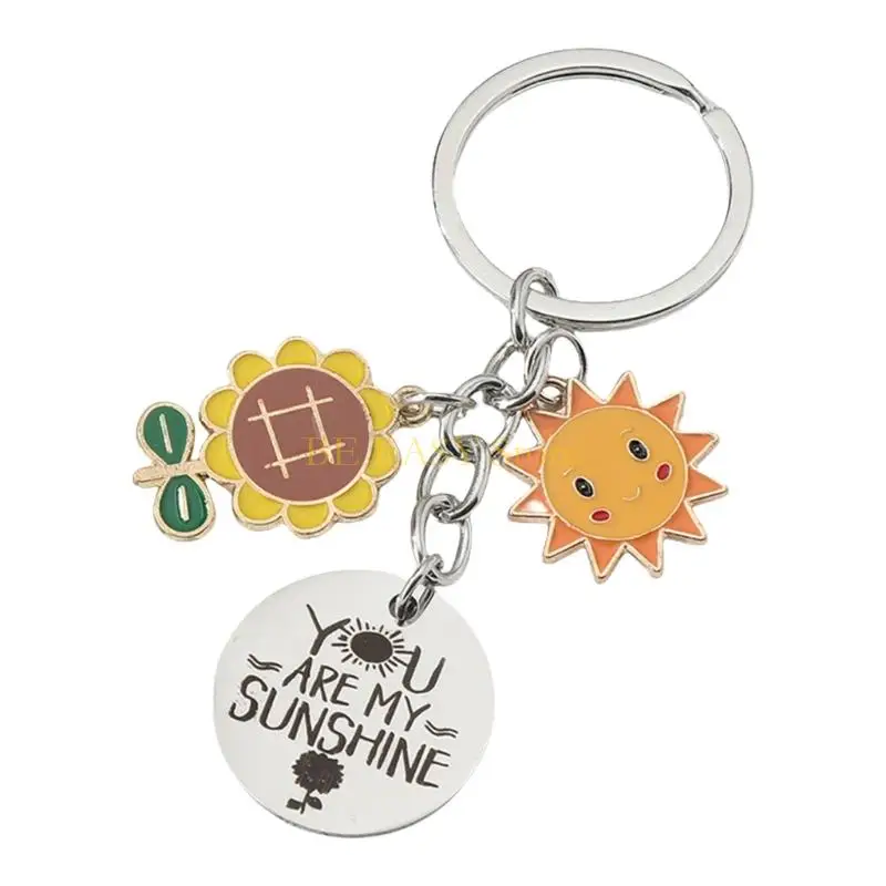 

E28F Modern Stainless Steel Keychain Highlighting A Bright Sun Design for Gatherings
