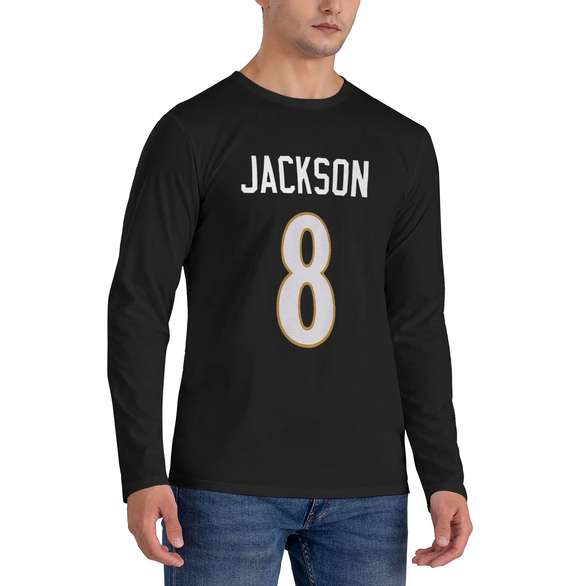 

lamar jackson Мужская футболка с длинными рукавами Повседневные футболки с круглым вырезом Весенние и осенние мужские топы
