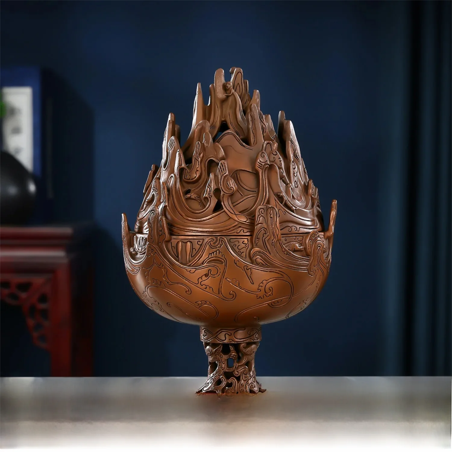 Purple Copper Boshan Incense Burner - Ancient-style Artisanal Product, Chinese-style Incense Burner Decorative Item for Home