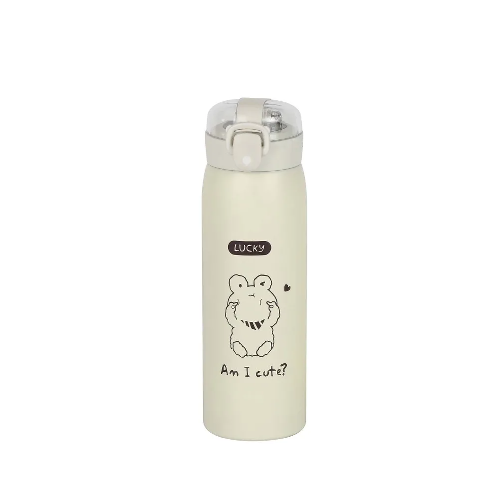 Cartoon 350ml/500ml Thermal Water Bottle Stainless Steel Straw Design Thermoscup Leakproof Vacuum Thermal Flask Student