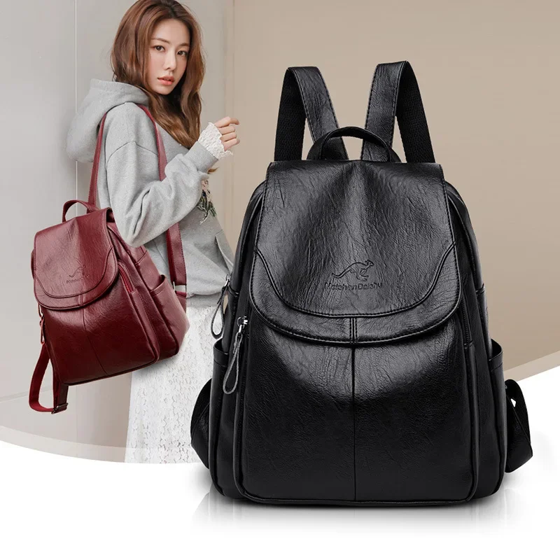 Fashion Women Backpack Luxury Designer Ladies Anti-theft Backpack Soft Leather School Bags Large Capacity Travel Bags Mochila