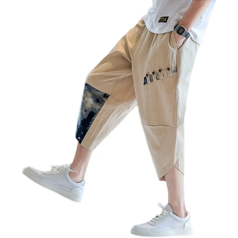 Japanese Kimono Pants Men Cotton Breathable Samurai Clothing Pants Men Loose Print Retro Harem Shorts Harajuku Hip Hop trousers