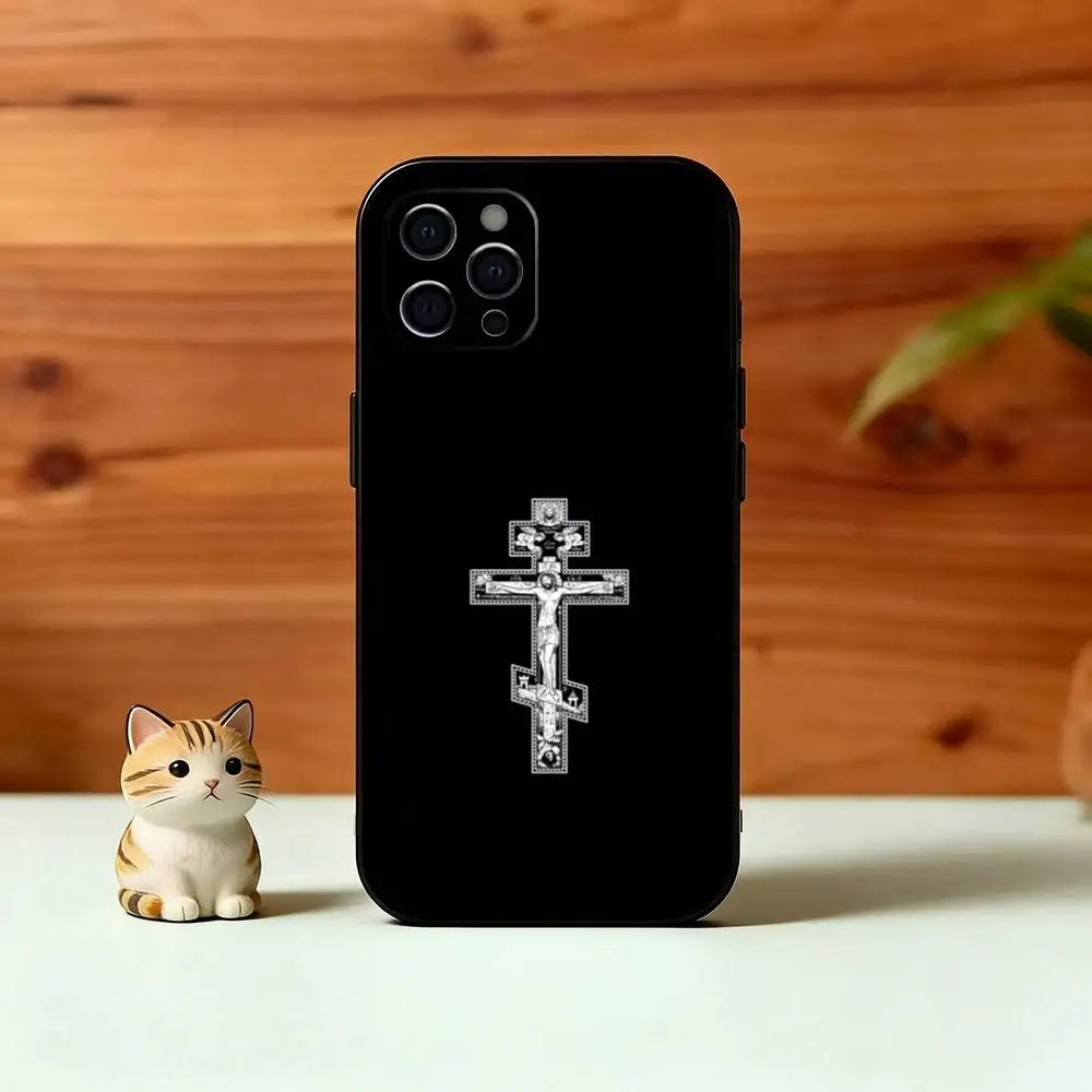O-Orthdox C-Cross Icon Phone Case For iPhone 17, 16,15,14,13,12,11 Plus,Pro Max, Others Soft Black Cover