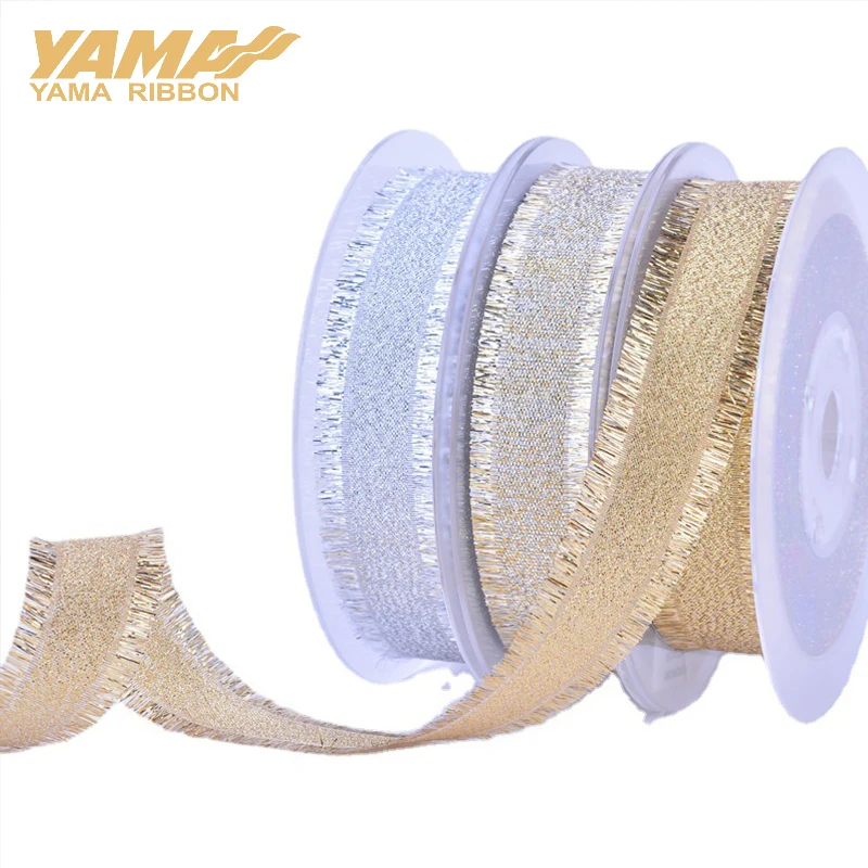 YAMA-nastri con frange intrecciate metalliche, nastri in oro e argento, regali artigianali fai-da-te, decorazioni per feste di matrimonio, 16mm,