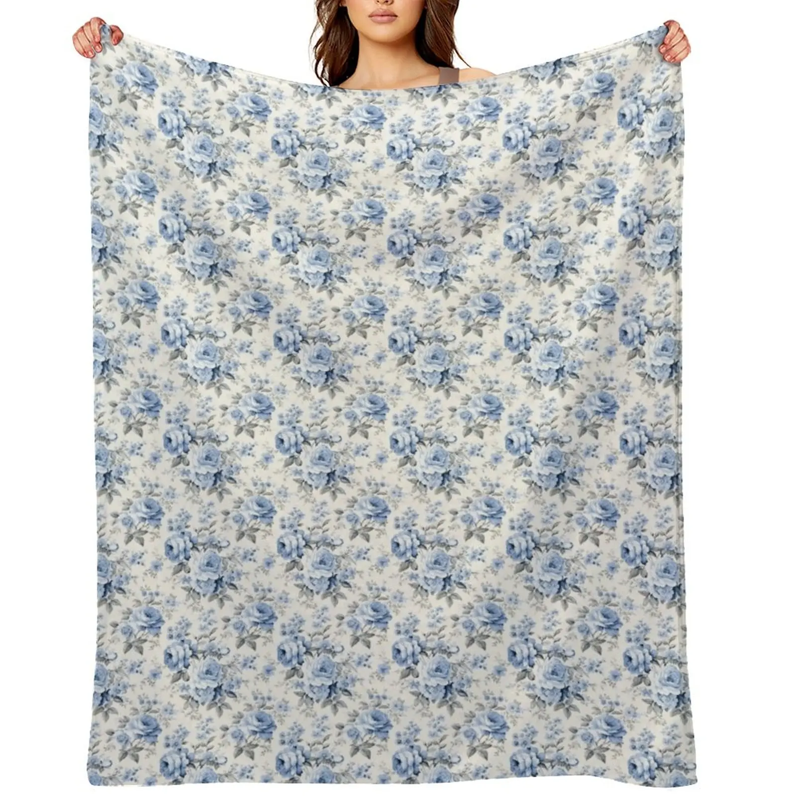 Antique Blue Floral Pattern Throw Blanket Personalized Gift Thins Loose anime Blankets