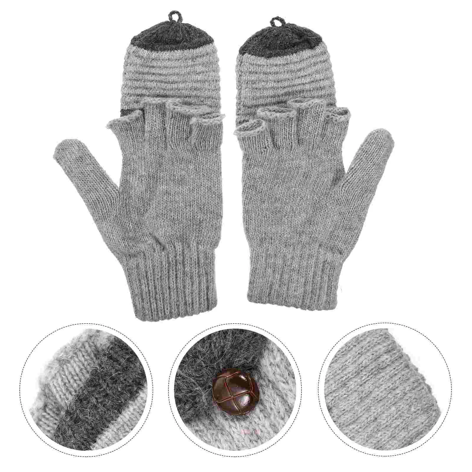 Half Finger Gloves Knitted Ladies Warm Mitten for Women` Daily Use Grey Fabric