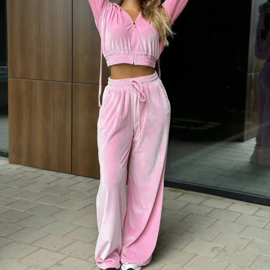 

Комплекты из двух предметов для бега, женский комплект брюк, спортивный костюм, толстовки Y2k, осень-зима, спортивная уличная одежда с эластичной резинкой на талии, одинаковые комплекты брюк