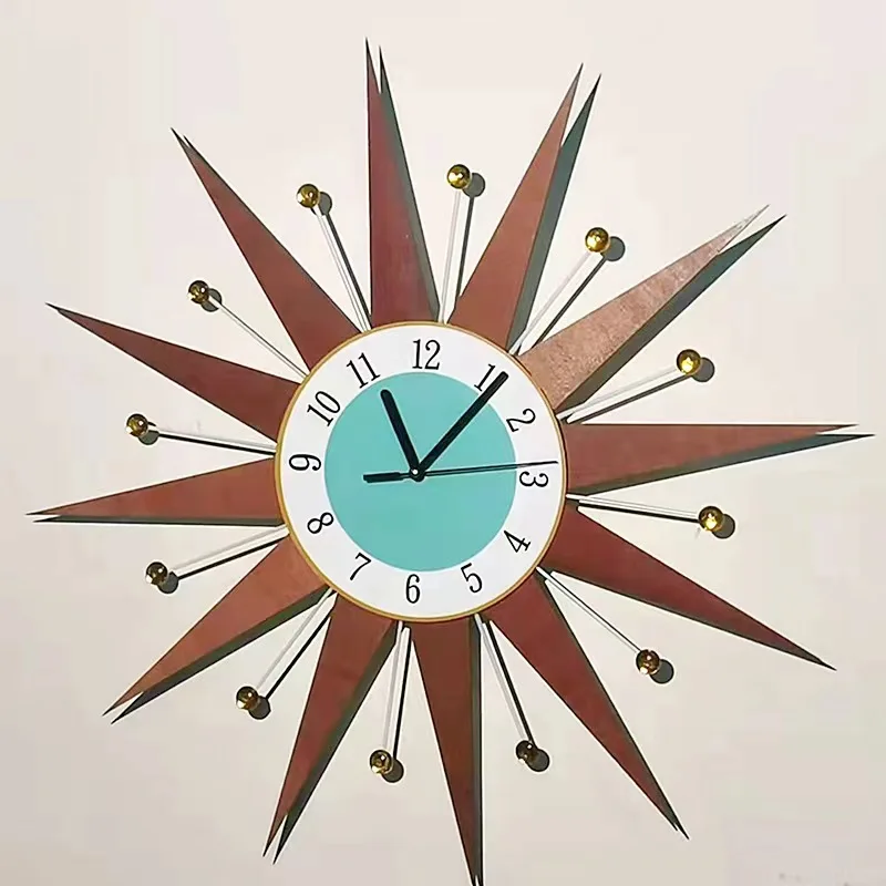 18 Inches Wall Clock Medieval Style Starburst Sunburst Clock Wall Clock Without Battery High Quality Portable Clock Home Timer