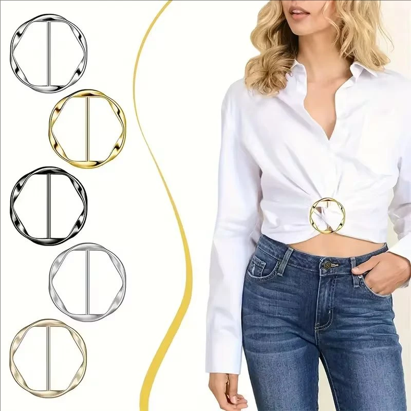 5 Peças de Fivelas de Metal Redondas Modernas: Clipe para Xale, Prendedor de Camiseta, Broche, Fivela de Cintura e Anel Versátil para Fixação de Roupas