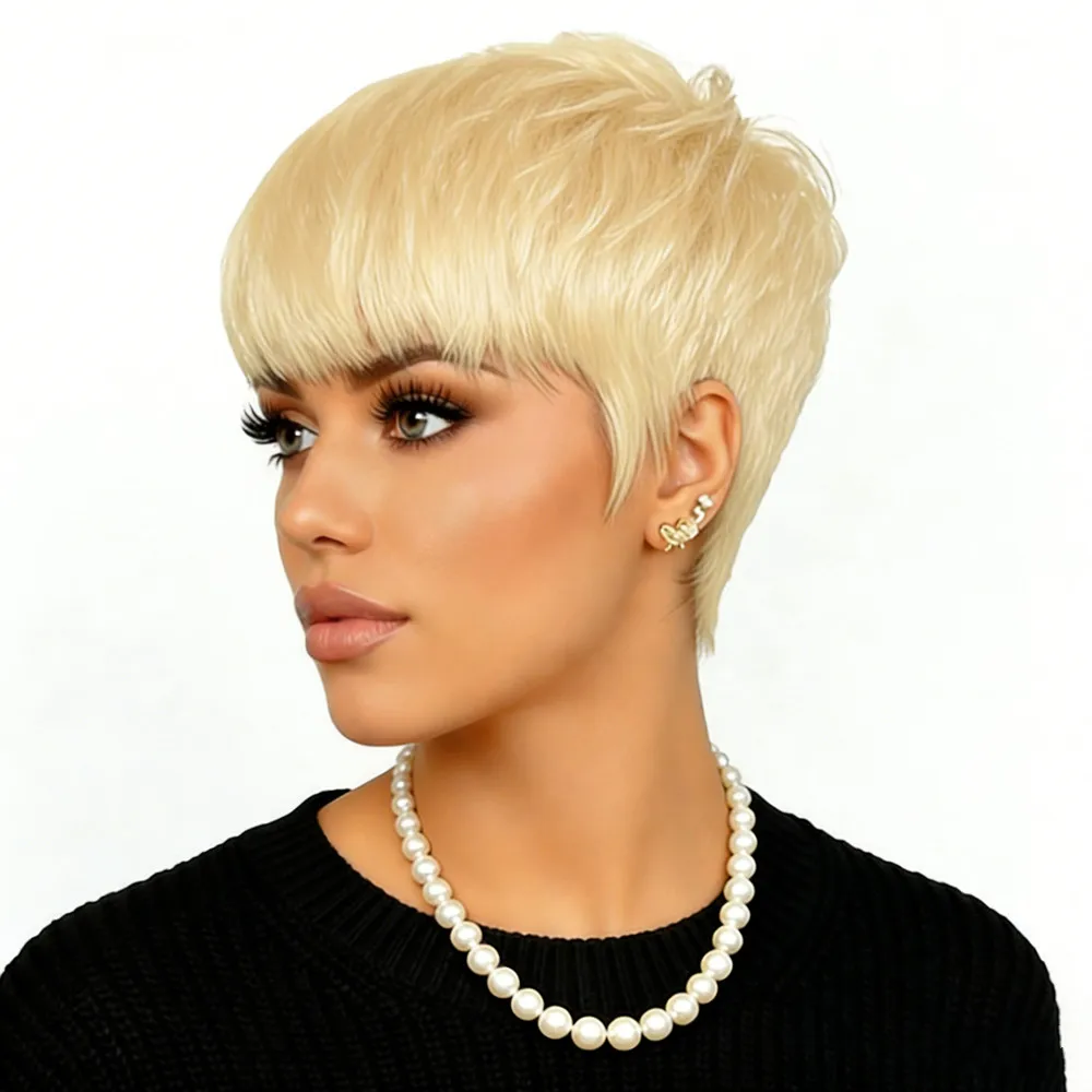 

613 6-дюймовый парик коричневого/99j цвета, 150% плотности, стрижка пикси, короткий прямой, машинного изготовления, для женщин, для повседневного использования и вечеринок, из натуральных волос. ﻿