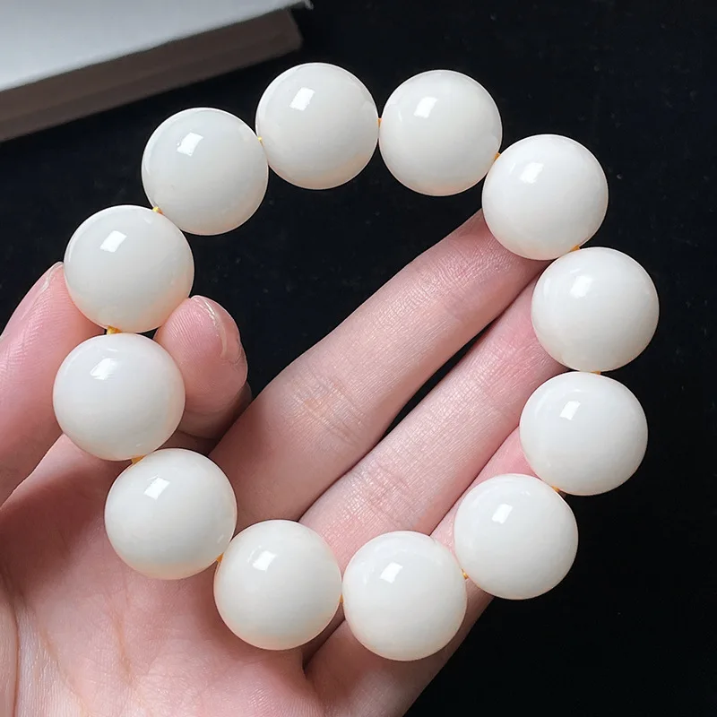 Natural White Bodhi Beads Bracelet High Throwing Seed Bangle Buddha Beads Playing Yoga Jewelry for Men Women Energy Stone Gift